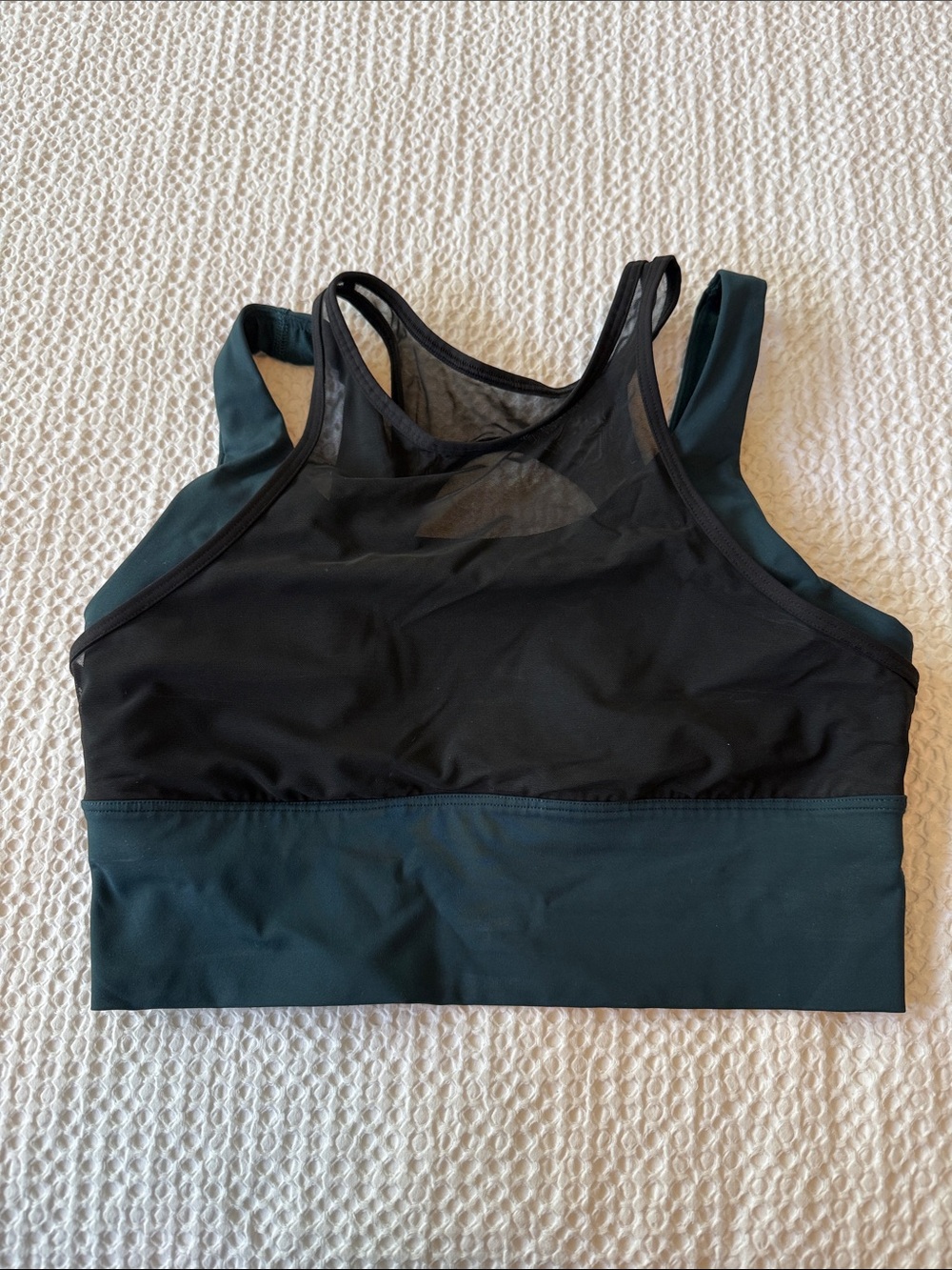Lululemon Women's Two-Tone Black and Dark Teal Sports Bra